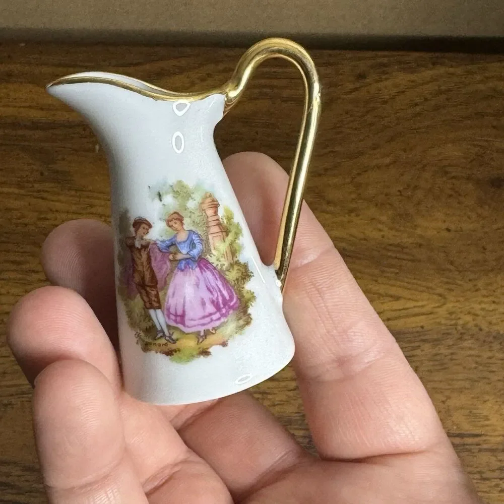 F.M Limoges Vintage Collectible Miniature Pitcher France‎ Courting Signed